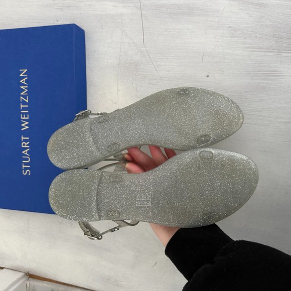 Stuart Weitzman Mellie Jelly Flat Sandals Silver Glitter Open Toe 38.5 - Picture 10 of 11